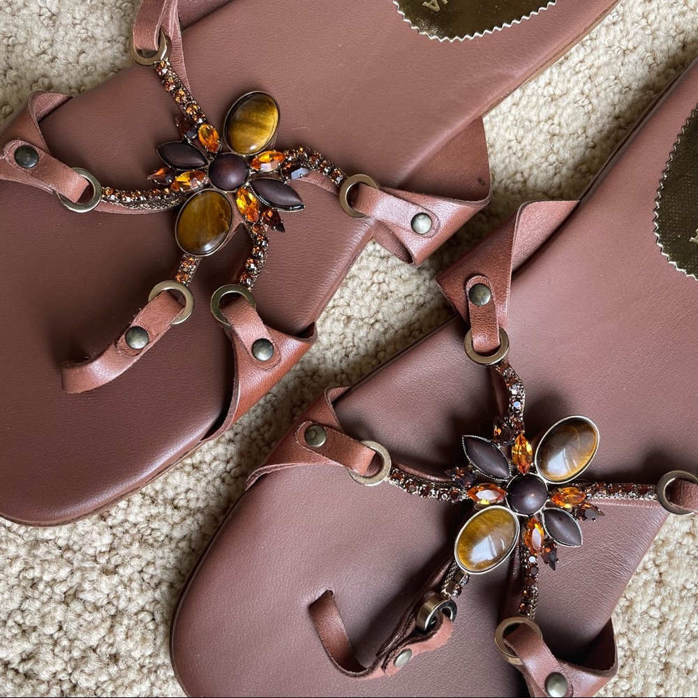BCBG MaxAzria brown leather sander with gems.  Never worn- NWOT